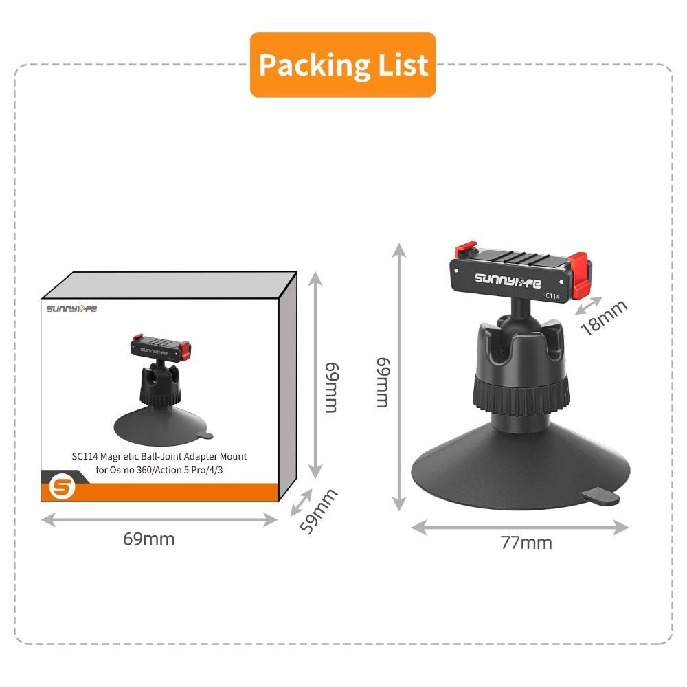Giá đỡ cốc hút YRBWD, Giá đỡ camera phát hành nhanh từ tính, Giá đỡ bi xoay 360 độ ổn định hai chiều cho phụ kiện máy ảnh hành động DJI Osmo 360 / Action 5 / 4 / 3