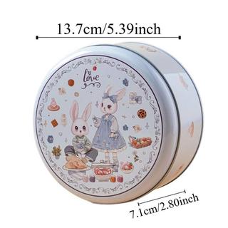 MEGOCE Hộp sô cô la kẹo thiếc, Hộp thiếc bánh quy tròn rỗng, Kim loại dễ thương Hoạt hình đa chức năng Thỏ in hình đám cưới Kẹo Jar Sugar Đóng gói