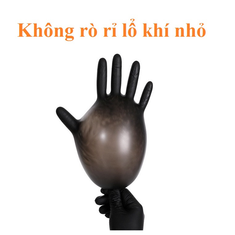 (Hàng chuẩn loại 1) Găng tay đen cao su không bột 1 hộp/100 chiếc-Đen Nhám Thẩm Mỹ Spa Phun Xăm Hàng，Đảm bảo sai số ≤ 2