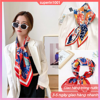 Khăn quàng cổ mỏng họa tiết thời trang, phong cách Hàn Quốc, kích thước 70x70cm dành cho nữ