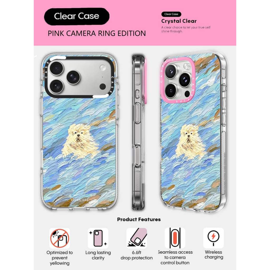 CASECASE X Tranh sơn dầu của Blue Dog Vỏ điện thoại PINK CAMERA RING EDITION Tác động Vỏ hút từ tính trong suốt cho IPhone 17 / 16 / 15 / 14 / 13 Pro Max Air với bao bì cao cấp
