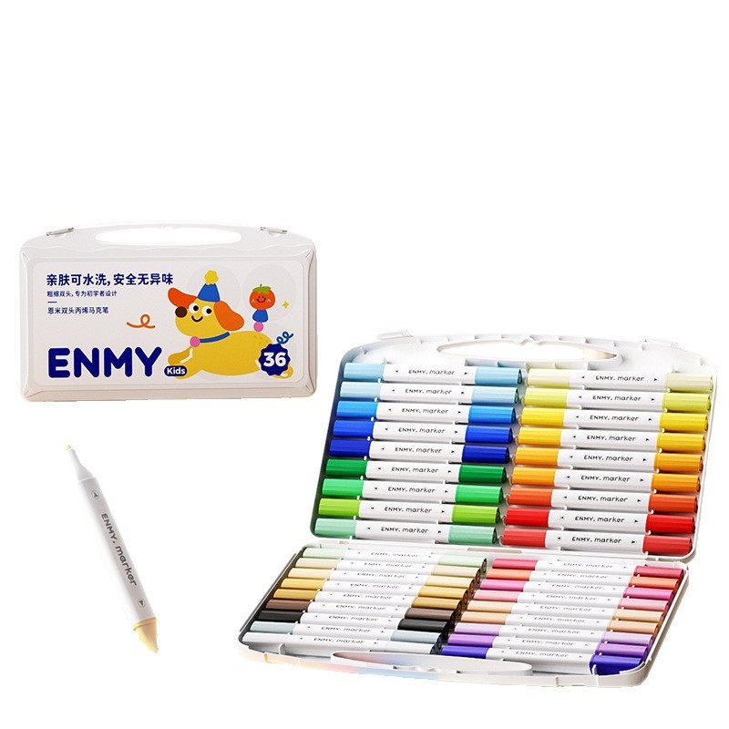 Enmi ENMY Phiên bản mới Hộp nhỏ màu trắng được nâng cấp Bút đánh dấu acrylic hai đầu có thể giặt được Bút đánh dấu acrylic cho trẻ em 2026.3.22