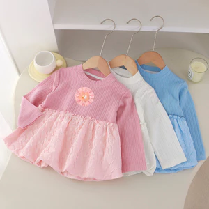 Váy dệt kim dài tay bé gái Nấm dệt kim phong cách công chúa Váy ngắn 80-140 Size XOUR