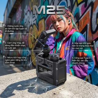 Tai Nghe M25 Bluetooth V5.3 Kết Nối Tốt Hơn, Tiếng Ồn Giảm Thiểu Và Thời Gian Sử Dụng 6 Giờ