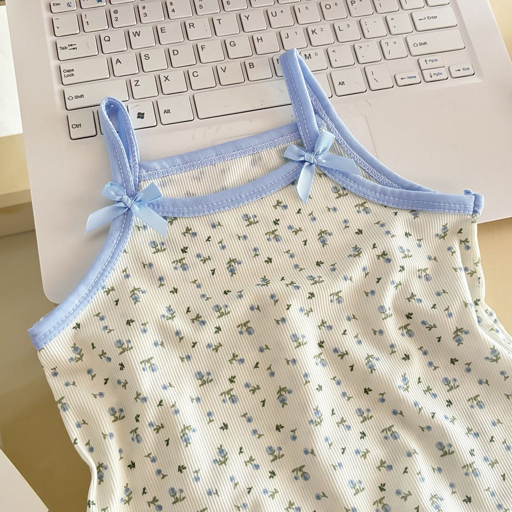 Mùa Hè Bé Gái Sling Hoa Homewear Ice Silk Mỏng Hoạt Hình Phong Cách Phương Tây Bộ Đồ Hai Mảnh 80-140 Size 6ZF5