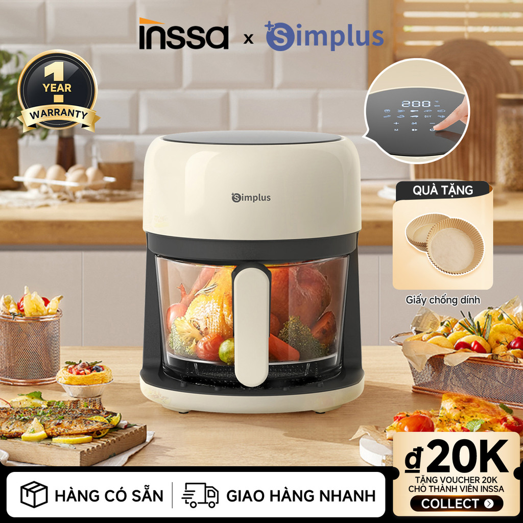 Inssa × Simplus Nồi Chiên Không Dầu Dung Tích 3.5L Lòng Nồi Thủy Tinh ...