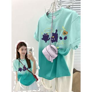Oversize Màu Gradient Áo Plus Size Áo Nữ Dopamine Mặc Áo thun ngắn tay Nam Nữ Cùng phong cách Mùa hè Áo ngắn tay 2026 Áo màu trơn Plus