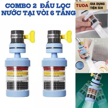 [HÀNG CAO CẤP] Combo 2 Đầu lọc lớn 6 tầng xoay 360 chịu nhiệt đến 60 độ C - Vòi Lọc Nước Hỗ trợ Lọc Nước Phèn Thế Hệ Mới