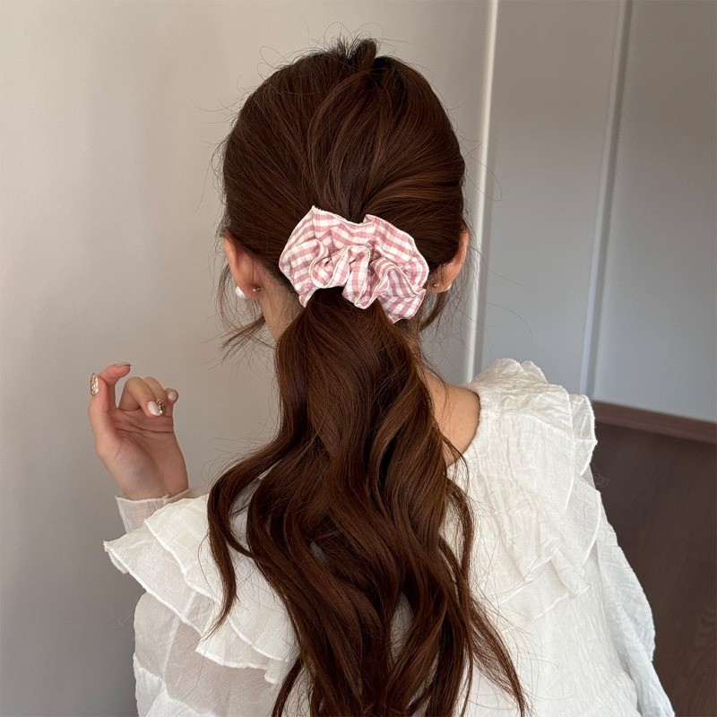 Hululu Scrunchy Ngọt Hồng Kẻ Sọc, Dây Buộc Tóc Cho Tóc Duoi Ngua