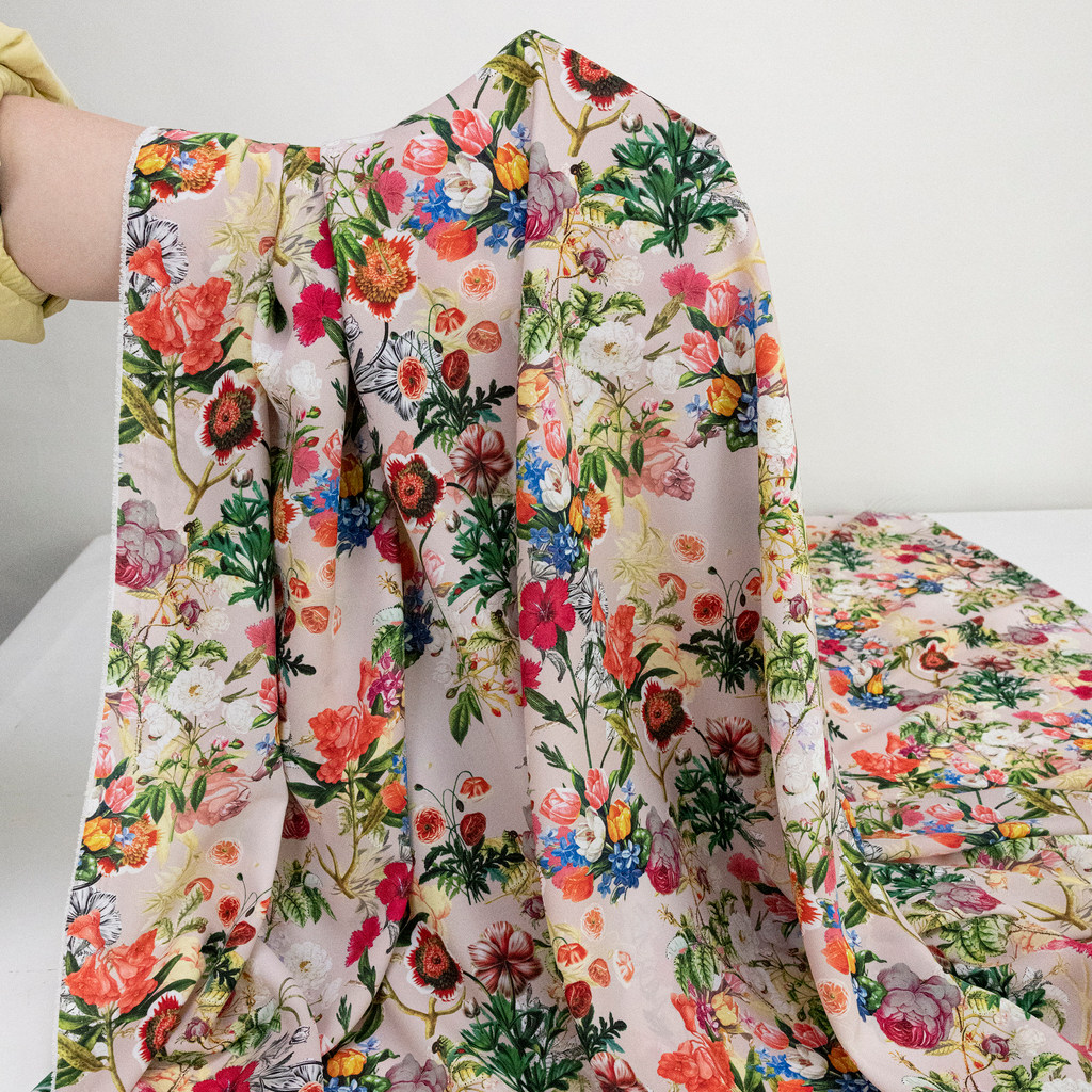 Mùa Hè Co Giãn Đôi Crepe Hoa Voan Vải Mềm Kỹ Thuật Số Hoa In Quần Áo Vải DIY Sườn Xám Đầm 0.5 Mét TJ23561