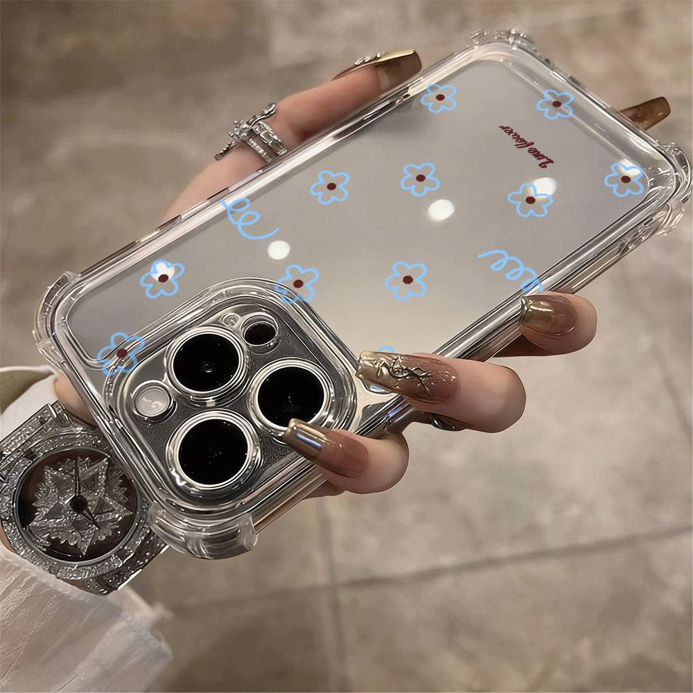 Màu xanh dòng hoa bóng cho 16 trường hợp iPhone 17Air Quad góc chống rơi trường hợp 14 13 11Pro