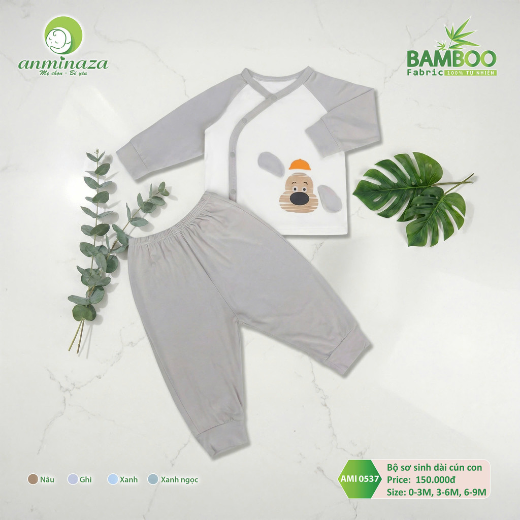 Bộ Sơ Sinh Dài Cún Con Anminaza Chất Vải Sợi Tre Petit An Toàn Thấm Hút Mồ Hôi - Hàng Chính Hãng AMI0537