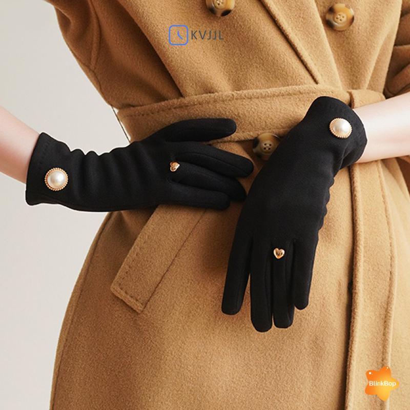 Găng Tay Da Lộn Chống Gió Với Hạt Ngọc Trái Than, Phù Hợp Cho Việc Đi Xe Đạp Và Sử Dụng Màn Hình Cảm Ứng