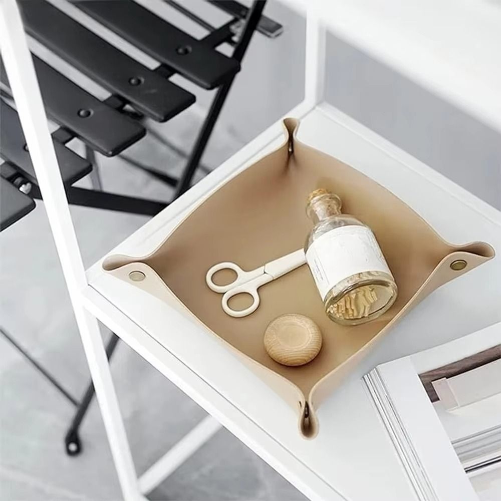 Hộp lưu trữ bàn CHEESELY, Khay da vuông có thể gập lại, Khay lưu trữ dung tích lớn 25X25cm cho trang sức Ví chìa khóa điện thoại Đồng xu