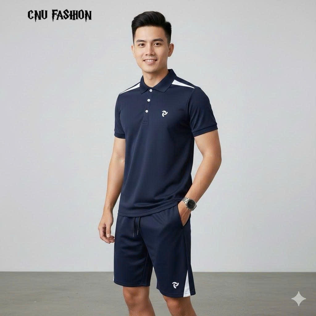 [Hàng Loại 1 Đồ Bộ] Bộ quần áo nam nữ cao cấp- Phối vai logo thêu- Chất liệu poly cá sấu co giãn mát mẻ trẻ trung