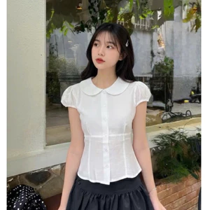 Áo sơ mi công chúa cổ bèo sen tay ngắn búp bê có dây cột eo sau tăng chỉnh SS03633