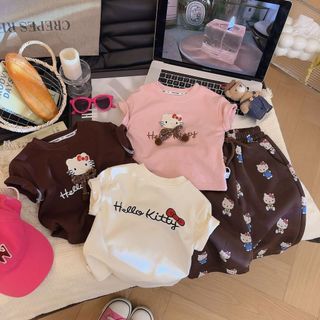 Áo thun bé gái Hello Kitty dễ thương - áo tay ngắn in hình phong cách Hàn Quốc