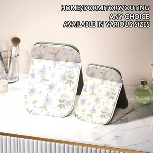 Hoa màu xanh cơ sở trắng Gương trang điểm gấp gọn khung nhựa dày dặn chống trầy