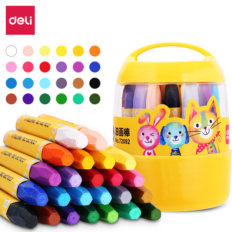 Deli Oil Pastel Crayon thùng 24/12/36 màu, bút sáp màu cho học sinh, trẻ em, có thể giặt