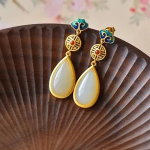 Bông tai bạc 925 phong cách Trung Hoa Hanfu với sườn xám men núi và thiết kế retro độc đáo