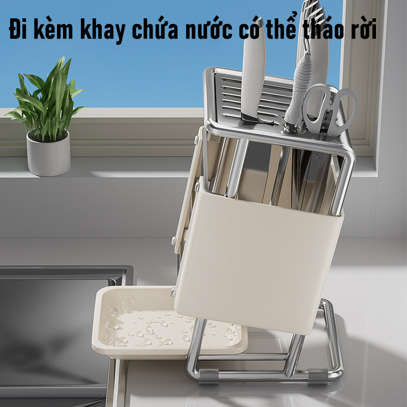 Giá Để Dao Thông Minh Bằng Thép Carbon - Gọn Nhẹ, Kèm Khay Hứng Nước, Lưu Trữ Dao Kéo Hiệu Quả, Gian Bếp Gọn Gàng