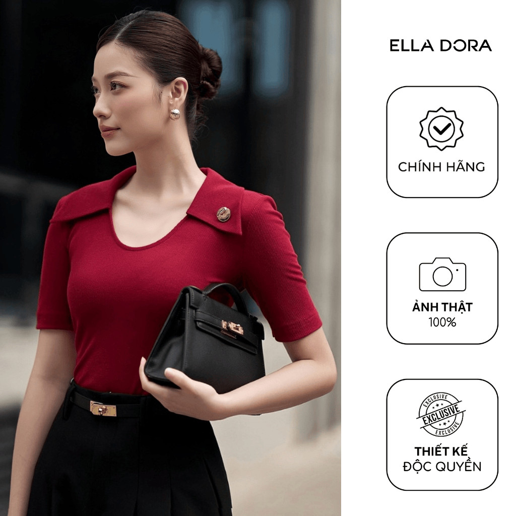 Áo thun polo ELLA DORA thiết kế 1 cúc đồng form gọn phong cách trẻ trung thanh lịch mặc 4 mùa [AT69]