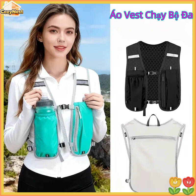 Áo Vest Chạy Bộ Đa - Phản Quang, Có Hộc Bình Nước & Giá Đỡ Điện Thoại, Dùng Cho Đạp Xe, Ngoài Trời
