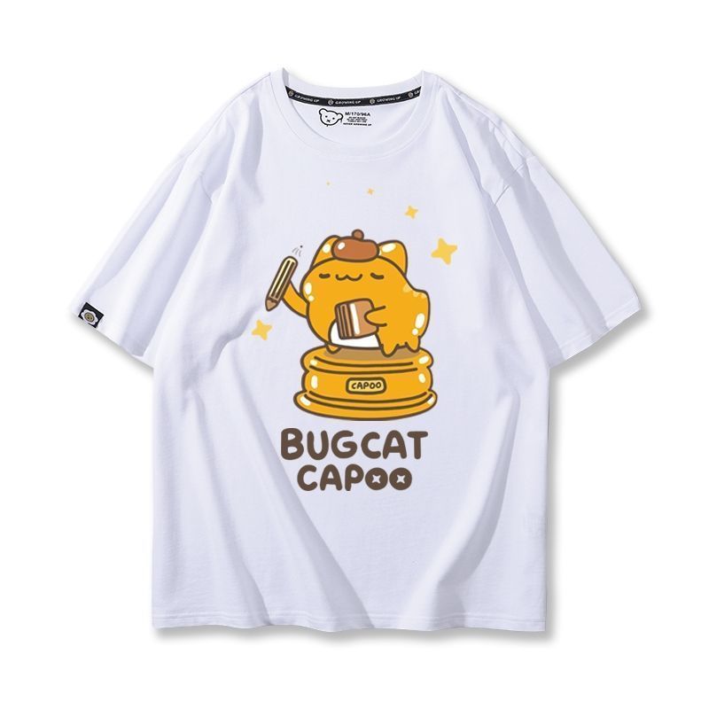 Mèo Hoạt Hình Capoo - Áo Thun Tay Ngắn Nam Nữ, Cotton Nguyên Chất, Phù Hợp Mùa Hè Và Ngày Thường