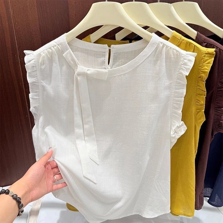 Áo nơ cổ tròn phong cách Hàn Quốc màu đen, phù hợp mùa hè