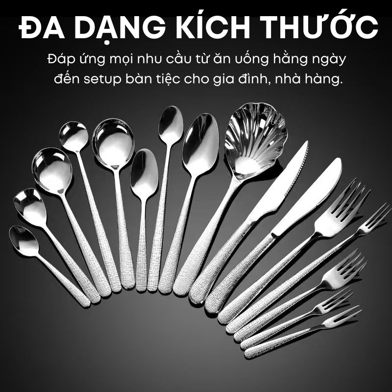 Bộ Dao Thìa Nĩa Inox 304 KOOBEE – Tay Cầm Vân Tuyết, Sáng Bóng Cao Cấp, Nguyên Khối, Đa Dạng Kích Thước | 345