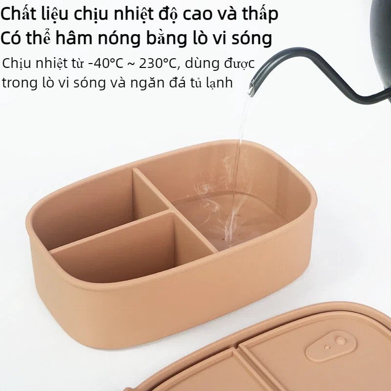 Hộp cơm silicon gấp gọn 750ml an toàn không BPA chịu nhiệt kín khí tốt dành cho văn phòng đi học
