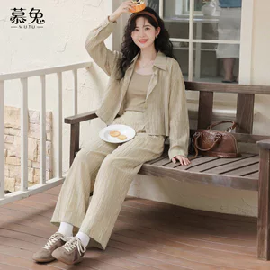 Mutu Bộ Đồ Ba Mảnh Phong Cách Hàn Quốc - Áo Sơ Mi Sling và Quần Ống Rộng Chống Nắng