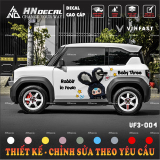 Tem dán xe VF3 - Decal dán xe VF3 MẪU BABY THREE nhiều màu sắc  1 bộ dán 2 bên ( mẫu VF3 - 04 )