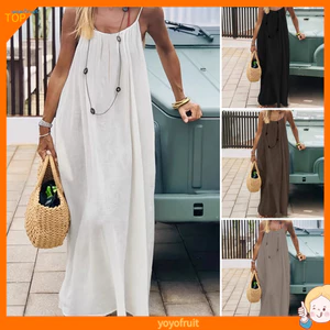 Váy maxi cami hở lưng với dây buộc lưng - Vải bền bỉ, phù hợp đi biển