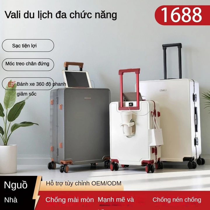 Vali đa năng khung nhôm vali du lịch lên máy bay loại nhỏ 20 inch vali mật mã cần kéo bền vali du lịch nam nữ 24 inch