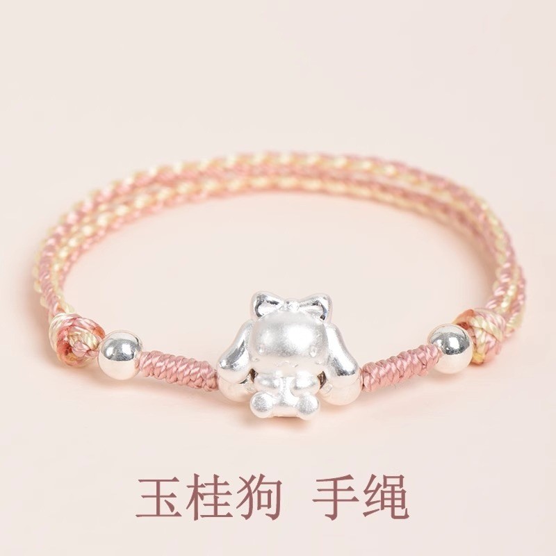 Vòng tay chó quế dễ thương 999 bạc nguyên chất