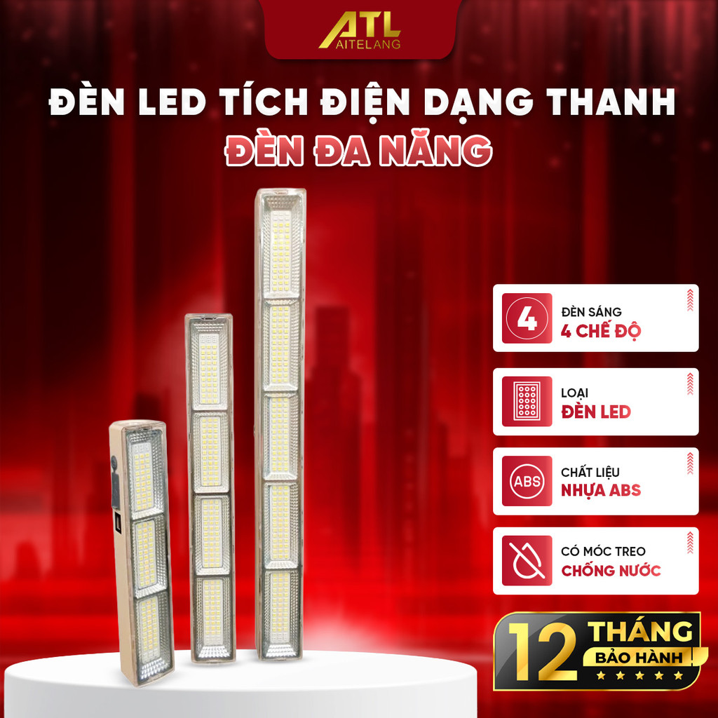 Đèn LED tích điện dạng thanh, đèn cắm trại đa năng 4 chế độ sáng, chống nước, đèn khẩn cấp USB