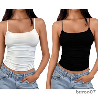 Áo tăng nữ màu trơn Spaghetti Dây đeo không tay Slim Fit Crop Camisole