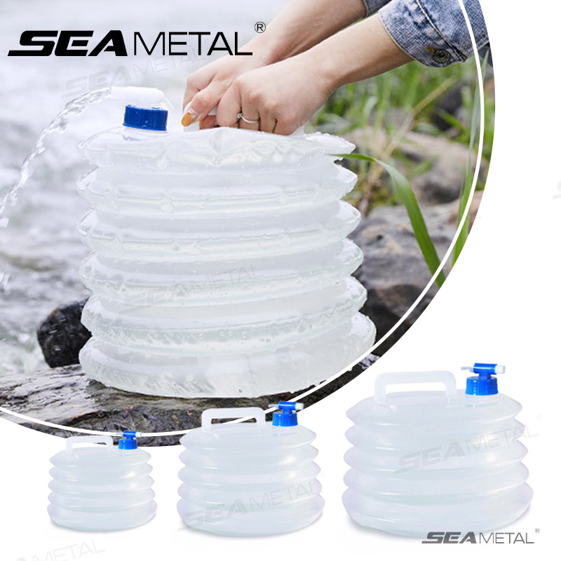 SEAMETAL 5/10/15L Xô có thể gập lại ngoài trời Túi nước có thể gập lại Lưu trữ nước sinh tồn Hộp đựng nước di động Trại