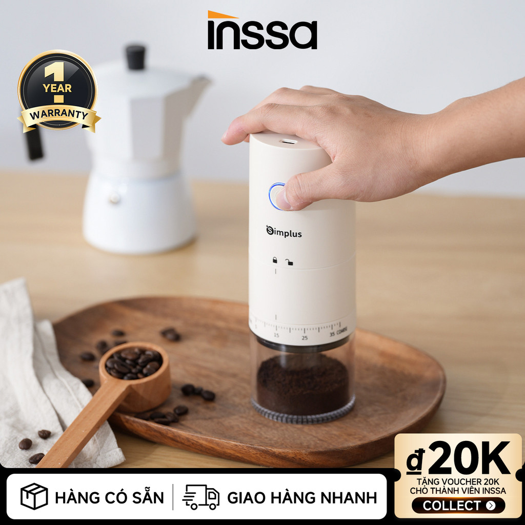Inssa × Simplus Máy xay cà phê điện 38 mức độ xay thời lượng pin dài ...