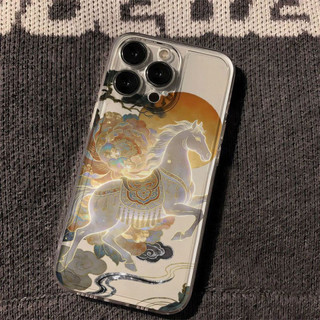 Ốp điện thoại hình mẫu đơn và ngựa phong cách cổ điển cho iPhone 17Air / 16 / 15PLUS / 14 / 13pro Max / 12 / 11 / X / XS / 7 / 8, cá tính sáng tạo. Vỏ trong suốt, chống thấm nước, chống sốc, vỏ bảo vệ