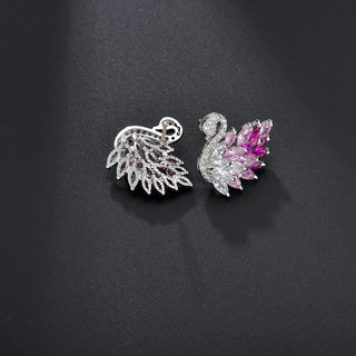 Bông tai nữ phong cách châu Âu mới nhất với đá corundum chuyển màu hồng zircon dạng bông thiên nga