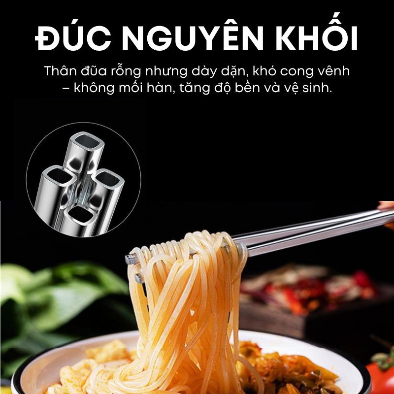 Bộ 05 Đôi Đũa Inox 304 Cao Cấp Khắc Hoa Cúc Hàn Quốc – Đũa Ăn Cơm Kháng Khuẩn, Chống Trơn, An Toàn Cho Máy Rửa Bát | 362