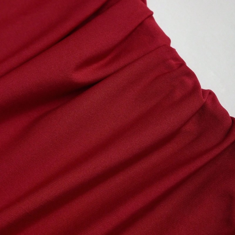 Shoulder Wrap Neck Bodycon A Line Pleated Dress For Women Lady Color Option