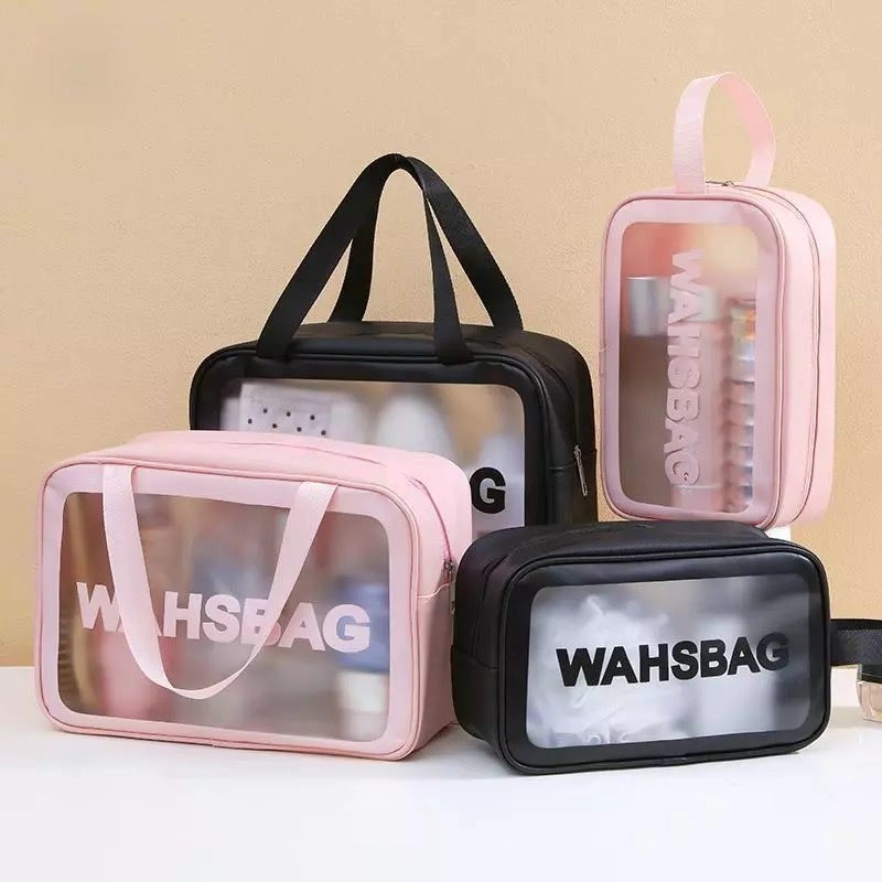 Túi đựng mỹ phẩm trang điểm du lịch WASHBAG PVC trong suốt chống thấm nước phong cách Hàn Quốc 3 size tiện lợi nhỏ gọn
