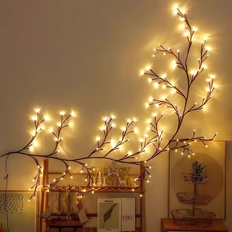 Dây đèn led cành hoa đào 1,2m có 48 bóng trang trí tường nhà cửa decor ngày lễ tết, phòng khách
