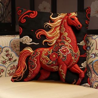 Cema Pentium Gối Năm Ngựa Hoa Phẳng Gối Trang Trí Năm Mới Đệm Phòng Khách Sofa Gối Đầu Giường 26.1.28