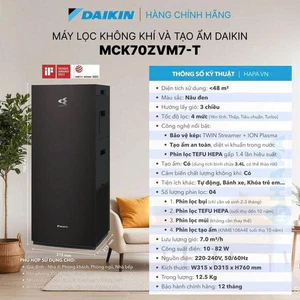 Máy lọc không khí tạo ẩm Daikin MCK70ZVM7 - Phin lọc sử dụng 10 năm - Bảo Hành 12 Tháng