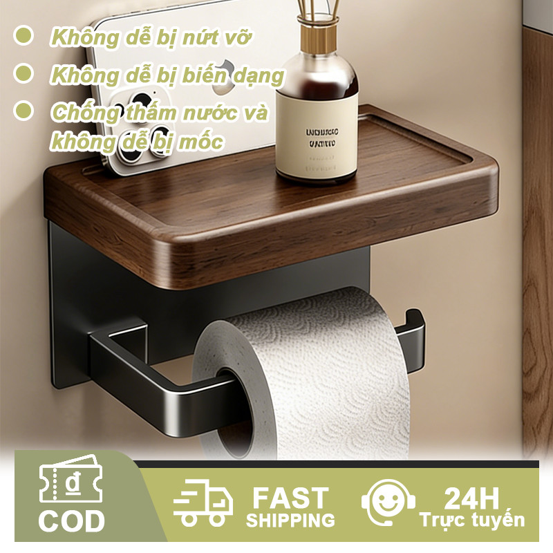 Giá treo cuộn giấy vệ sinh gỗ óc chó, giá treo cuộn giấy vệ sinh hộp đựng giấy vệ sinh dán tường