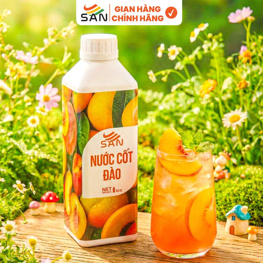 Nước cốt ĐÀO SAN Chai 1Kg, có mẫu thử 100ml, tặng công thức pha chế, hương thơm, trái cây tự nhiên